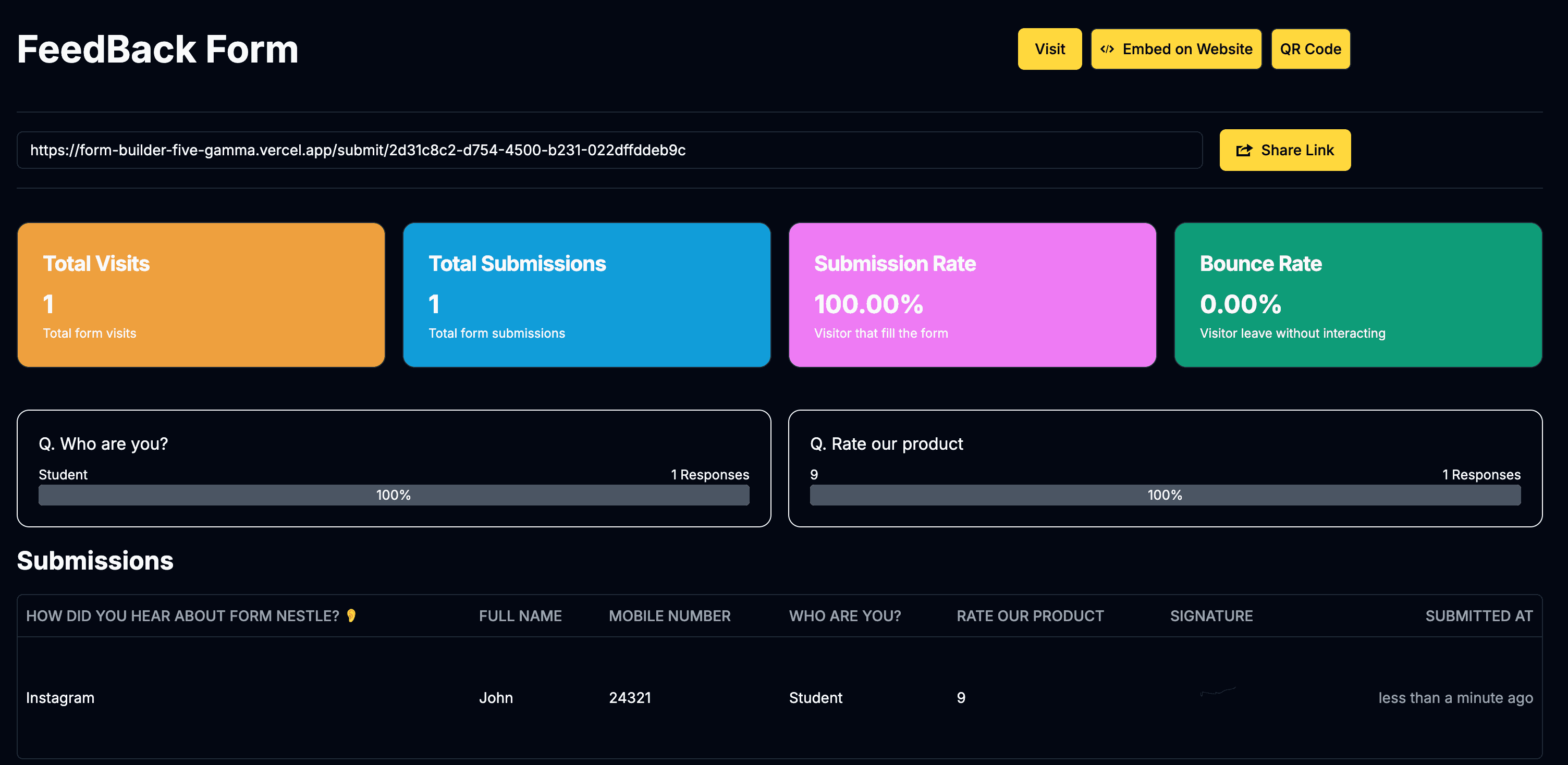 Form builder interface